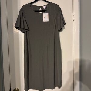 Ribbed Short Sleeve Dress in Gray